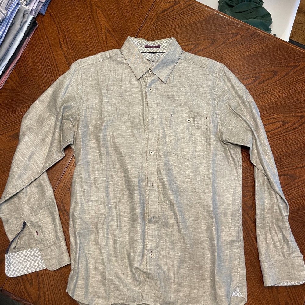 Ted Baker London Linen Grey Dress Shirt, Men's size 3 (Med-ish), EUC